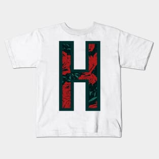 Modern Rose Floral Initial Name Alphabet - Letter H Kids T-Shirt